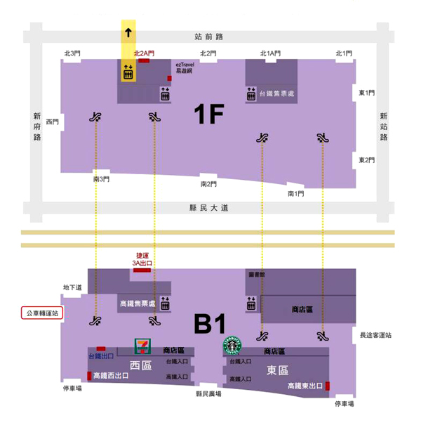 板橋高鐵站平面圖 板橋高鐵站出口 板橋高鐵西出口車廂 台灣出行資訊網站